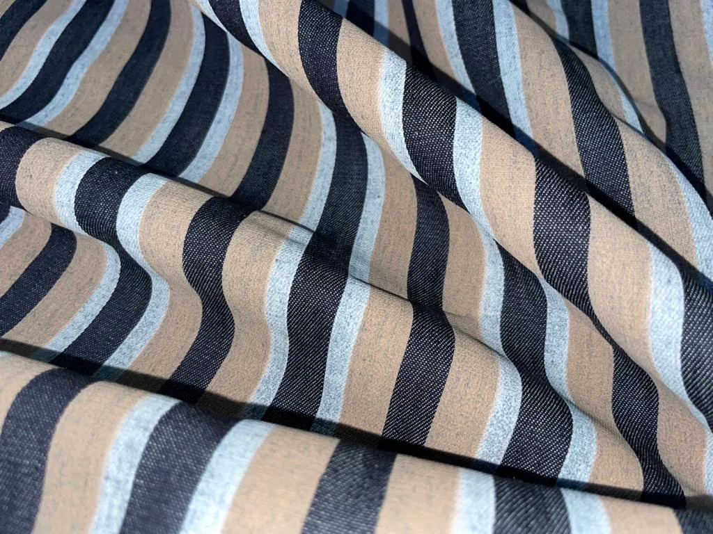 100% Cotton Denim  Fabric 58" wide available in THREE styles [DENIM NAVY PIN STRIPE DENIM NAVY BROWN AND GREY STRIPE DENIM SUSTAINABLE 2 X2 TWILL TENCIL COTTON] [14042/43/12376]