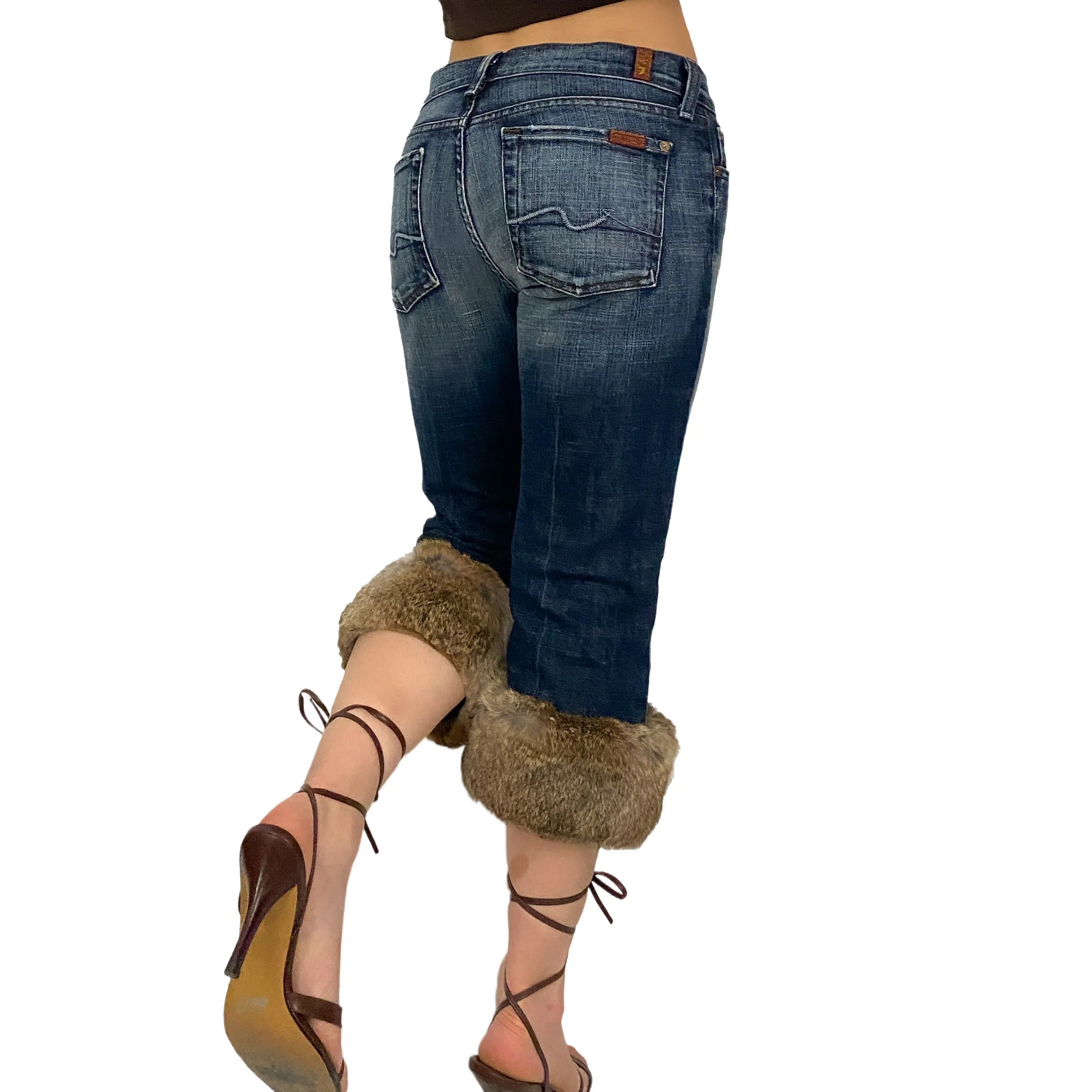 7FAM Low Rise Fur Trim Capris (S)
