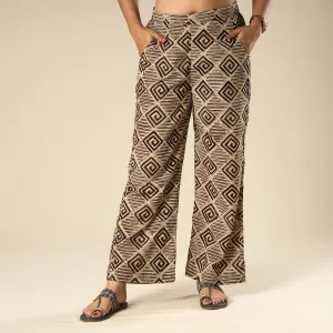 Beige - Kalamkari Block Printed Cotton Elasticated Palazzo