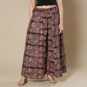 Black - Kalamkari Block Printing Cotton Flared Palazzo