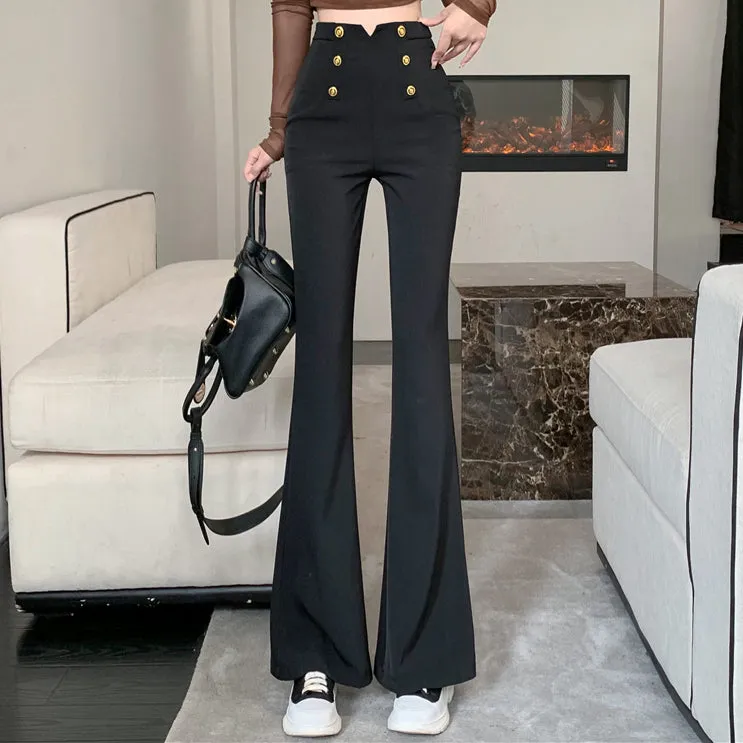 Black Micro Flare High Waist Casual Long Pants