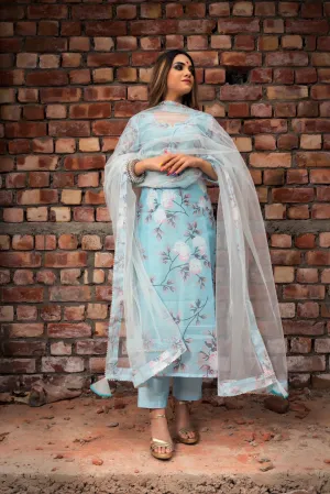 Blue Modal Cotton Floral Print Kurta Palazzo Set with Dupatta