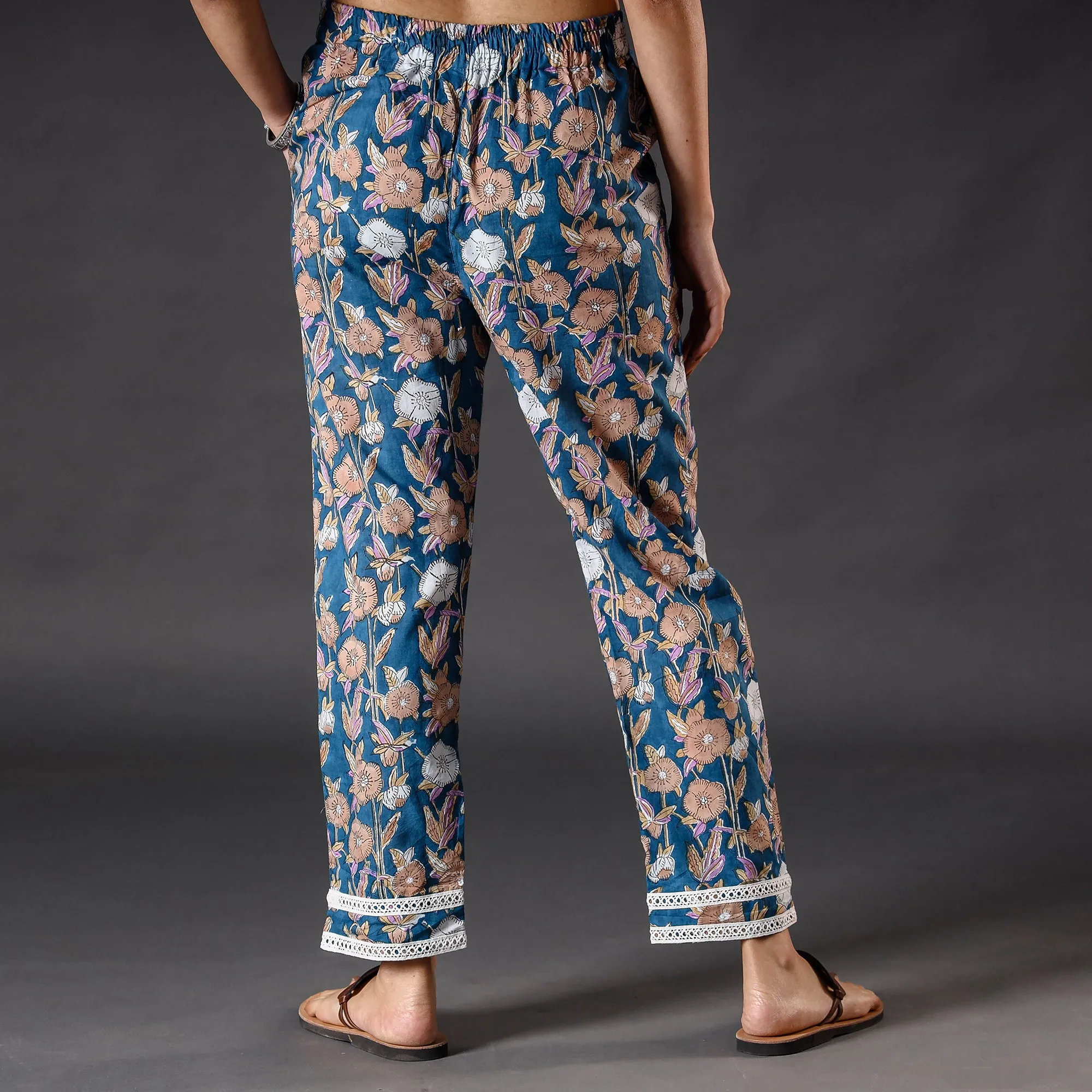 Blue - Sanganeri Block Printed Cotton Pant