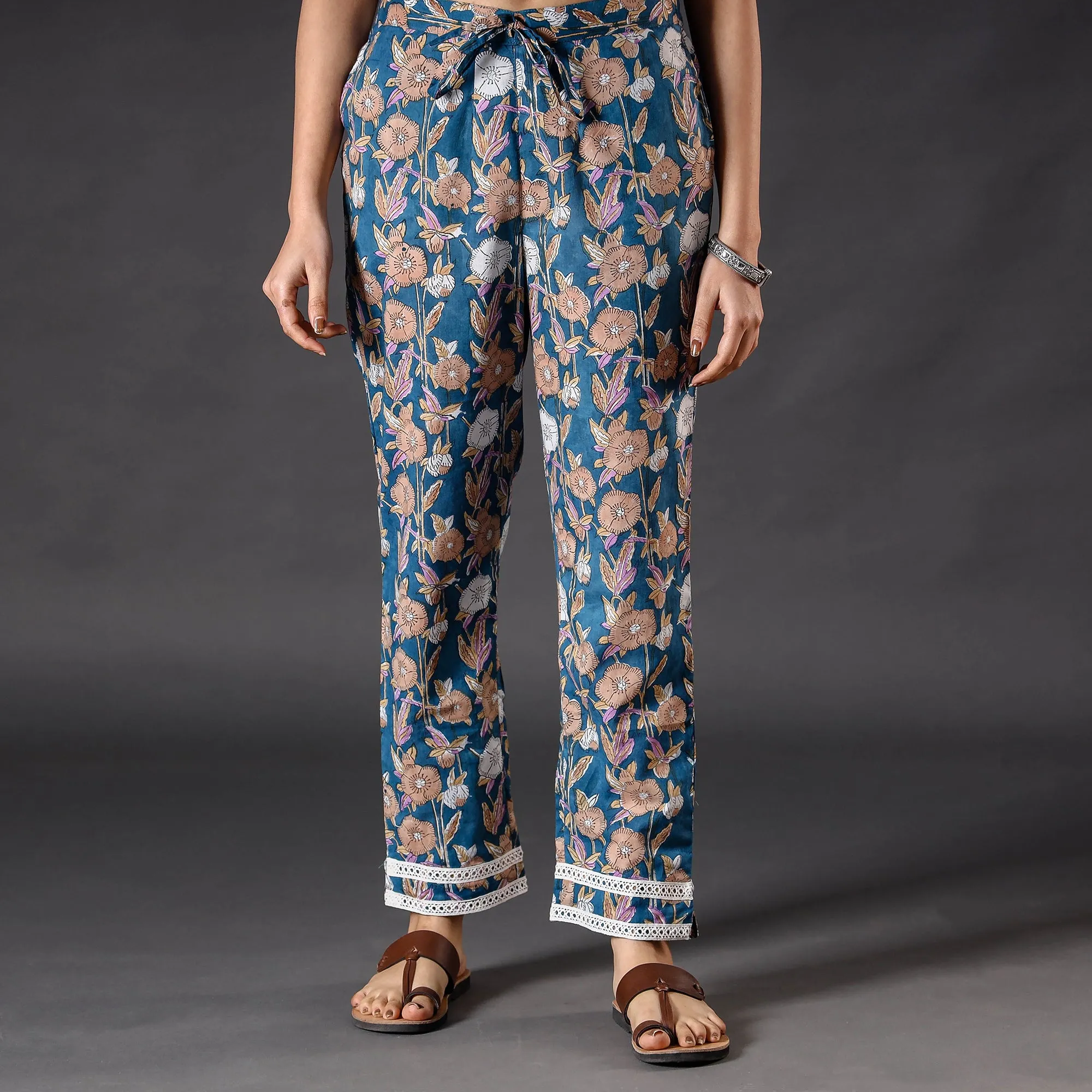 Blue - Sanganeri Block Printed Cotton Pant