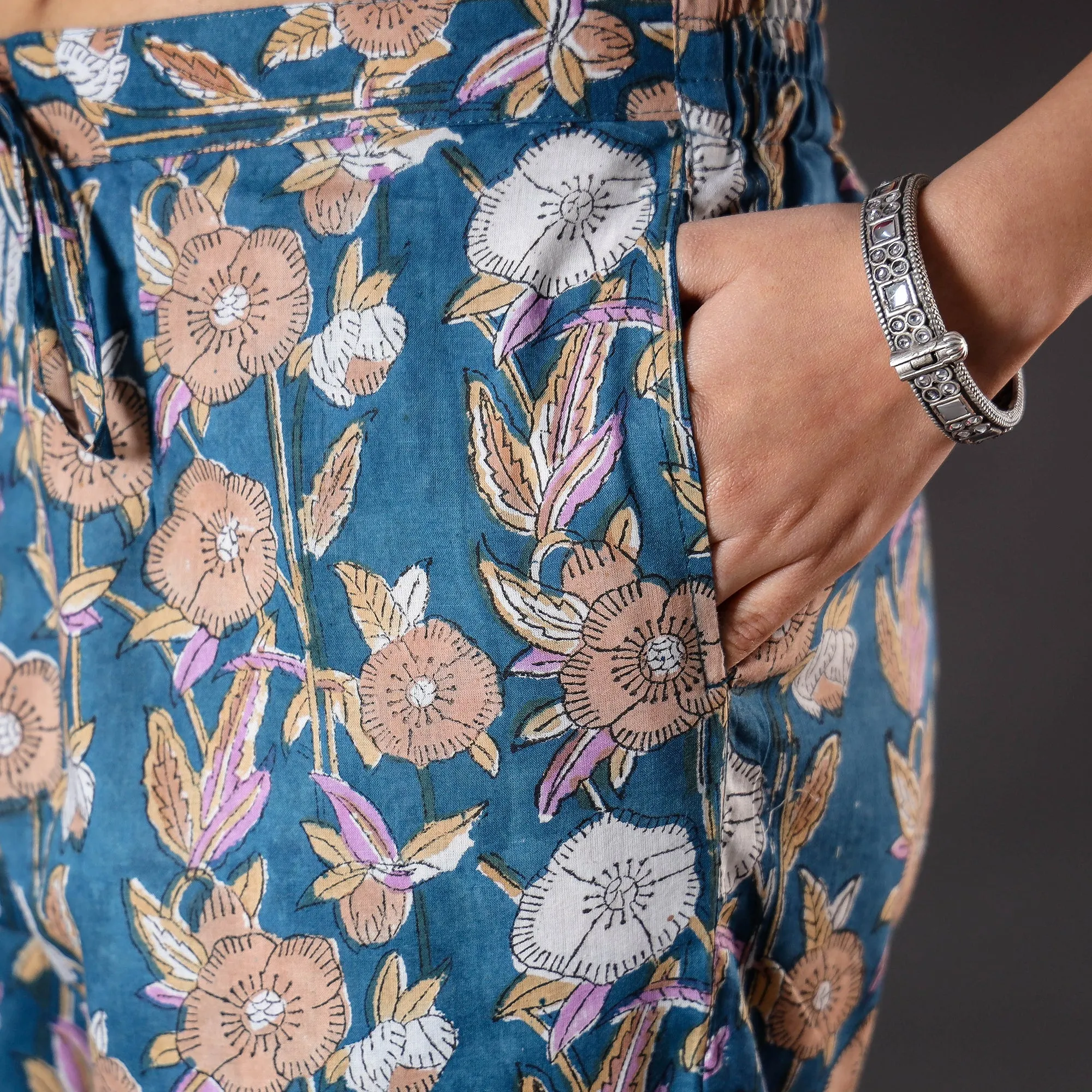 Blue - Sanganeri Block Printed Cotton Pant