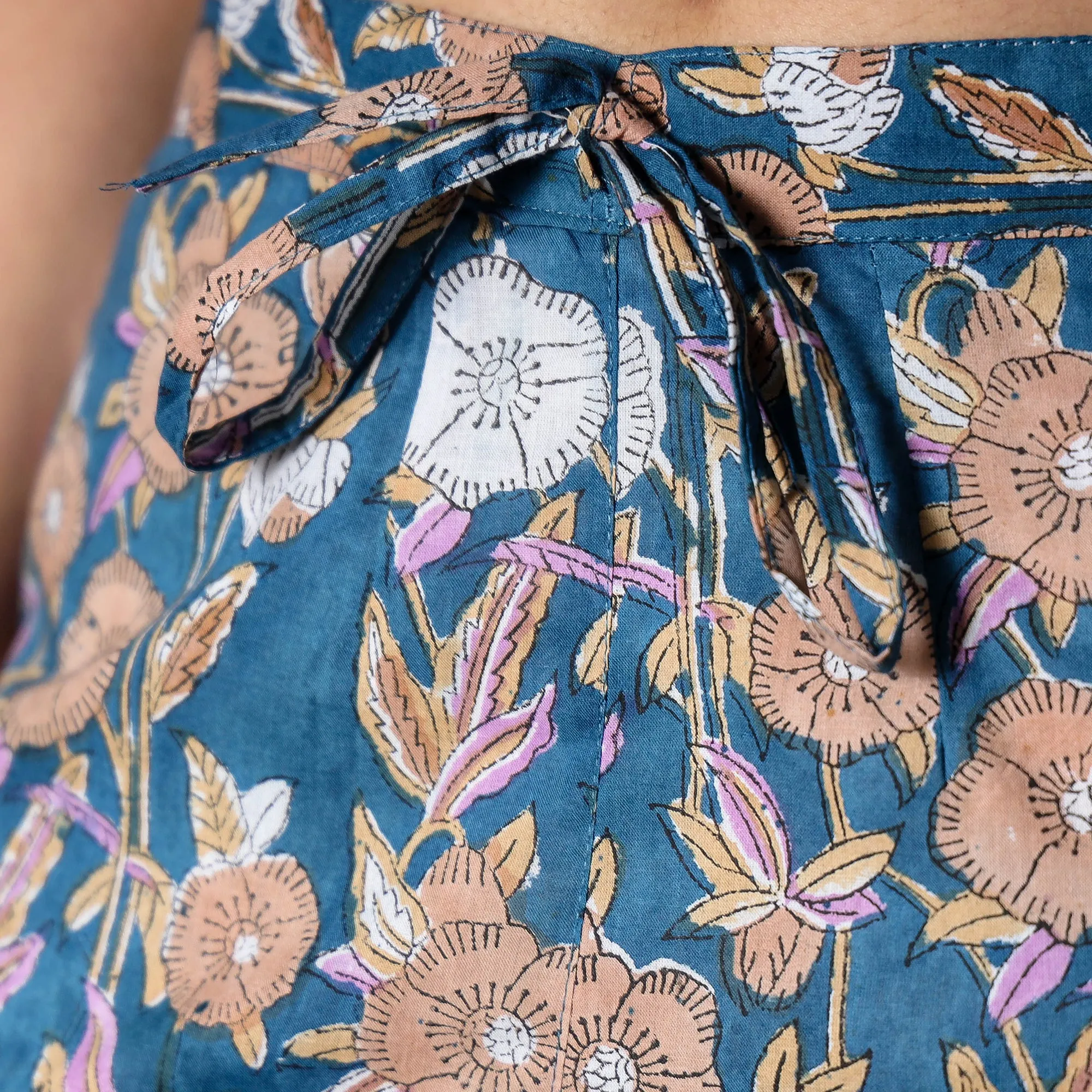 Blue - Sanganeri Block Printed Cotton Pant