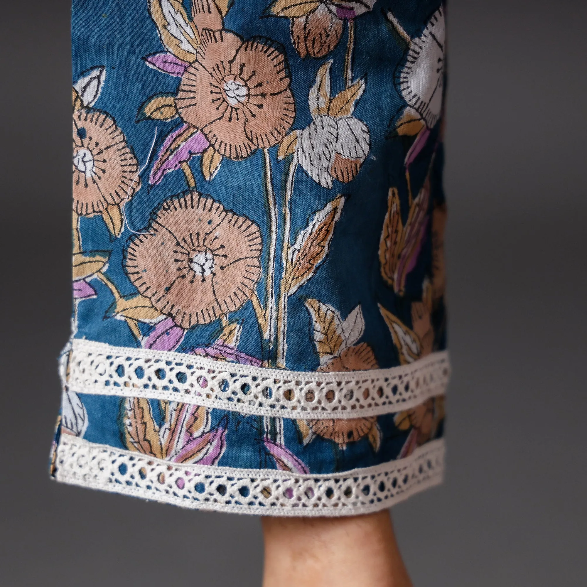 Blue - Sanganeri Block Printed Cotton Pant