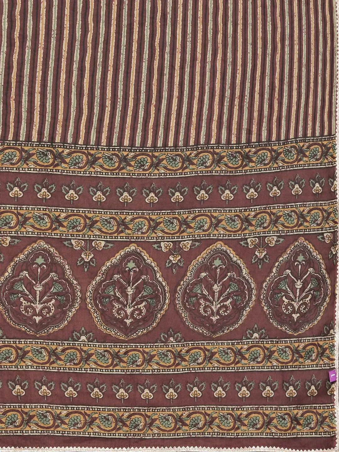 Brown Printed Cotton Straight Suit With Dupatta