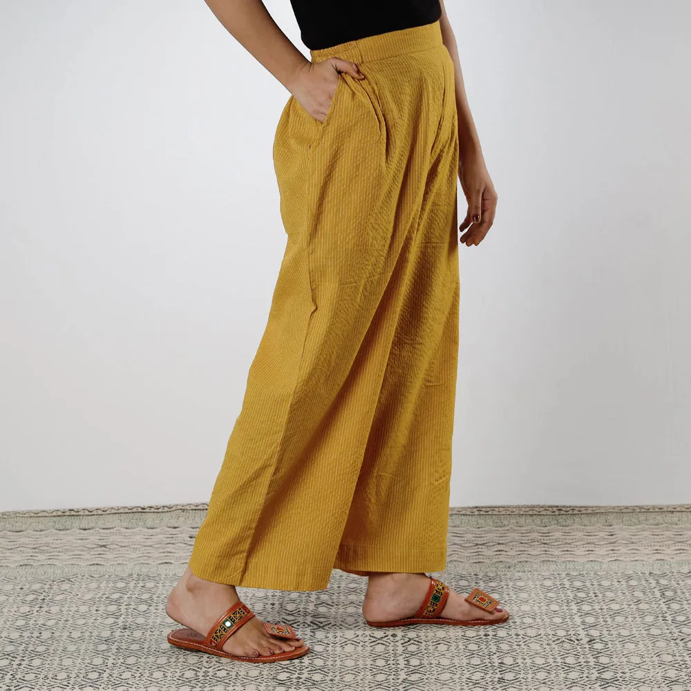Dark Yellow - Running Stitch Cotton Palazzo by iTokri Casuals