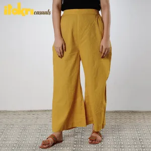 Dark Yellow - Running Stitch Cotton Palazzo by iTokri Casuals