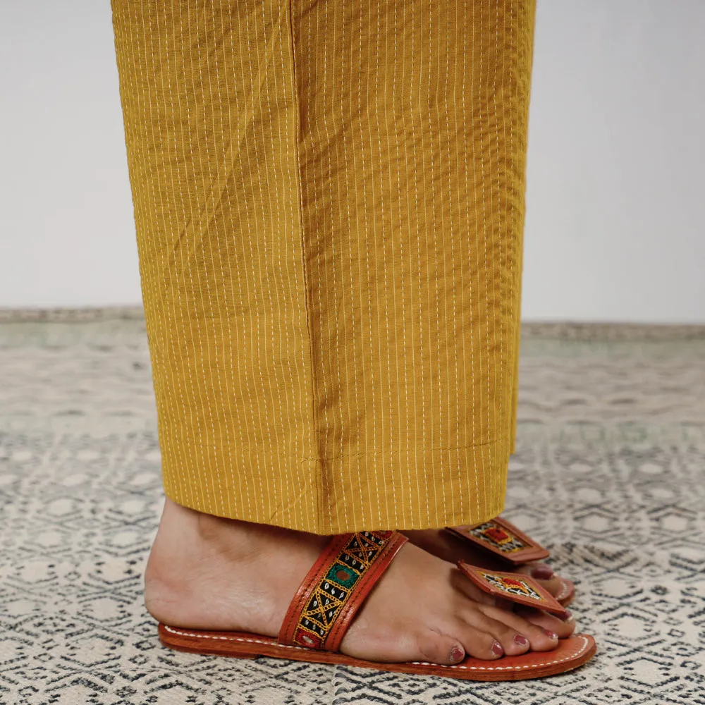 Dark Yellow - Running Stitch Cotton Palazzo by iTokri Casuals