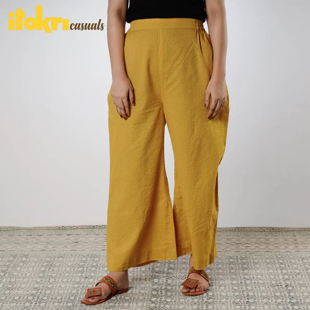 Dark Yellow - Running Stitch Cotton Palazzo by iTokri Casuals