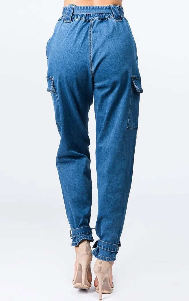 Denim Joggers with Ankle Tie