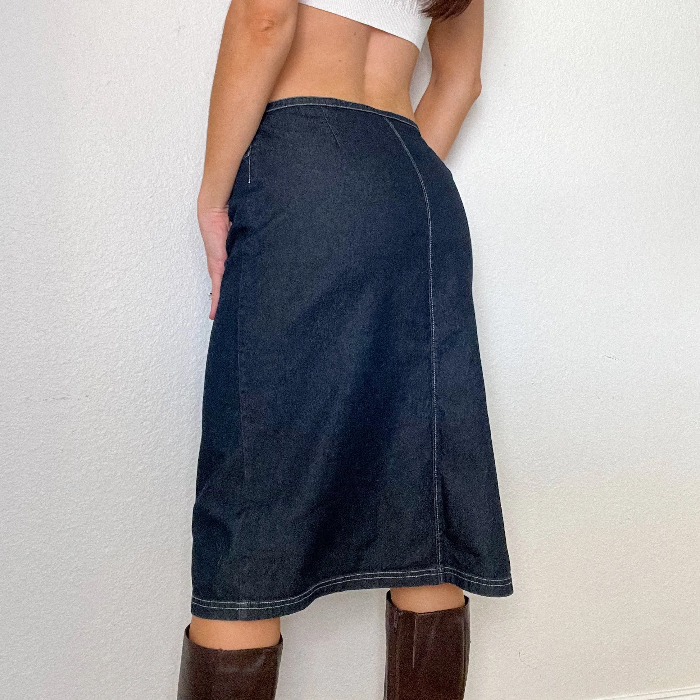 Denim Low Rise Y2K Midi Skirt (S)