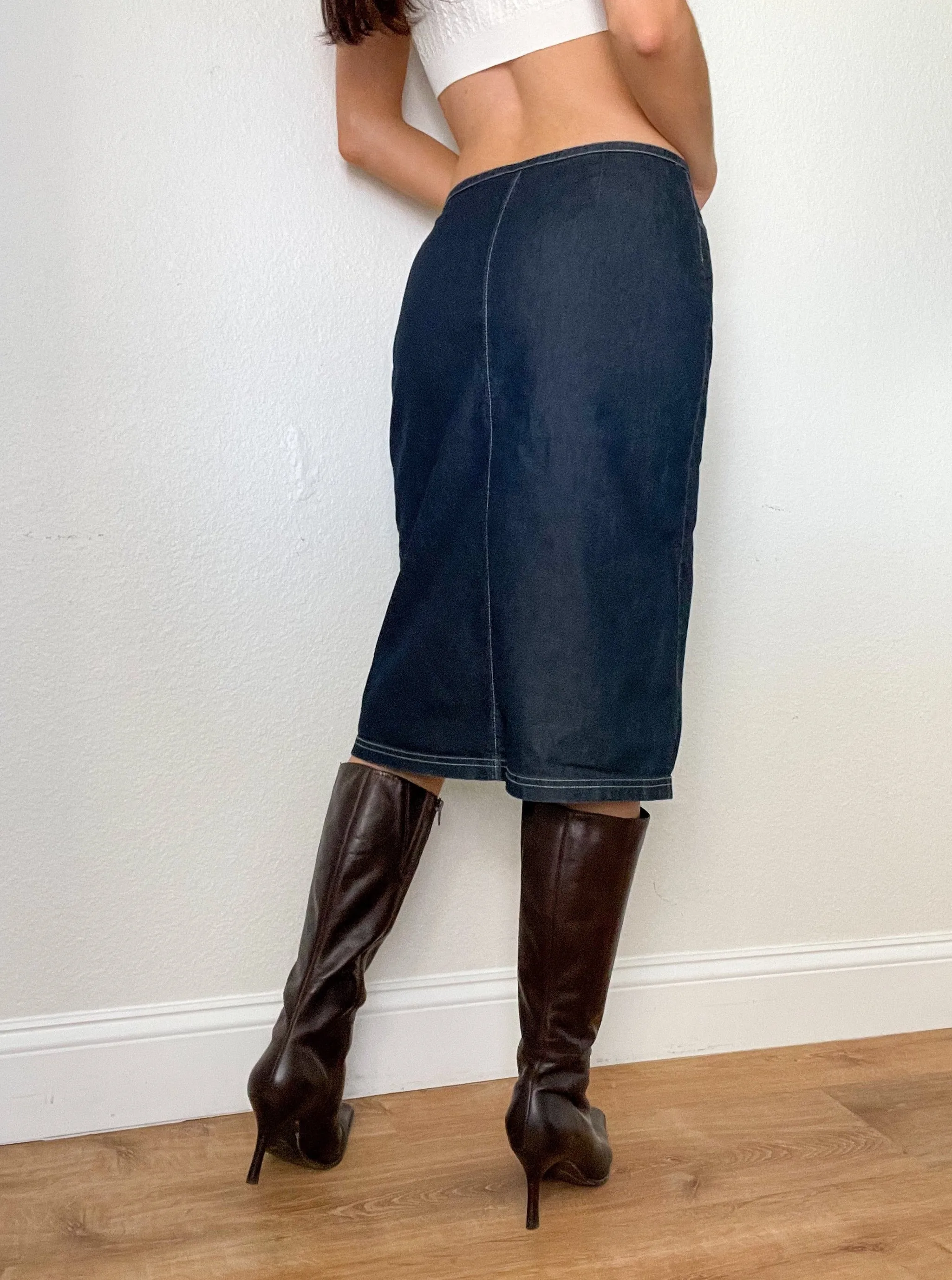Denim Low Rise Y2K Midi Skirt (S)