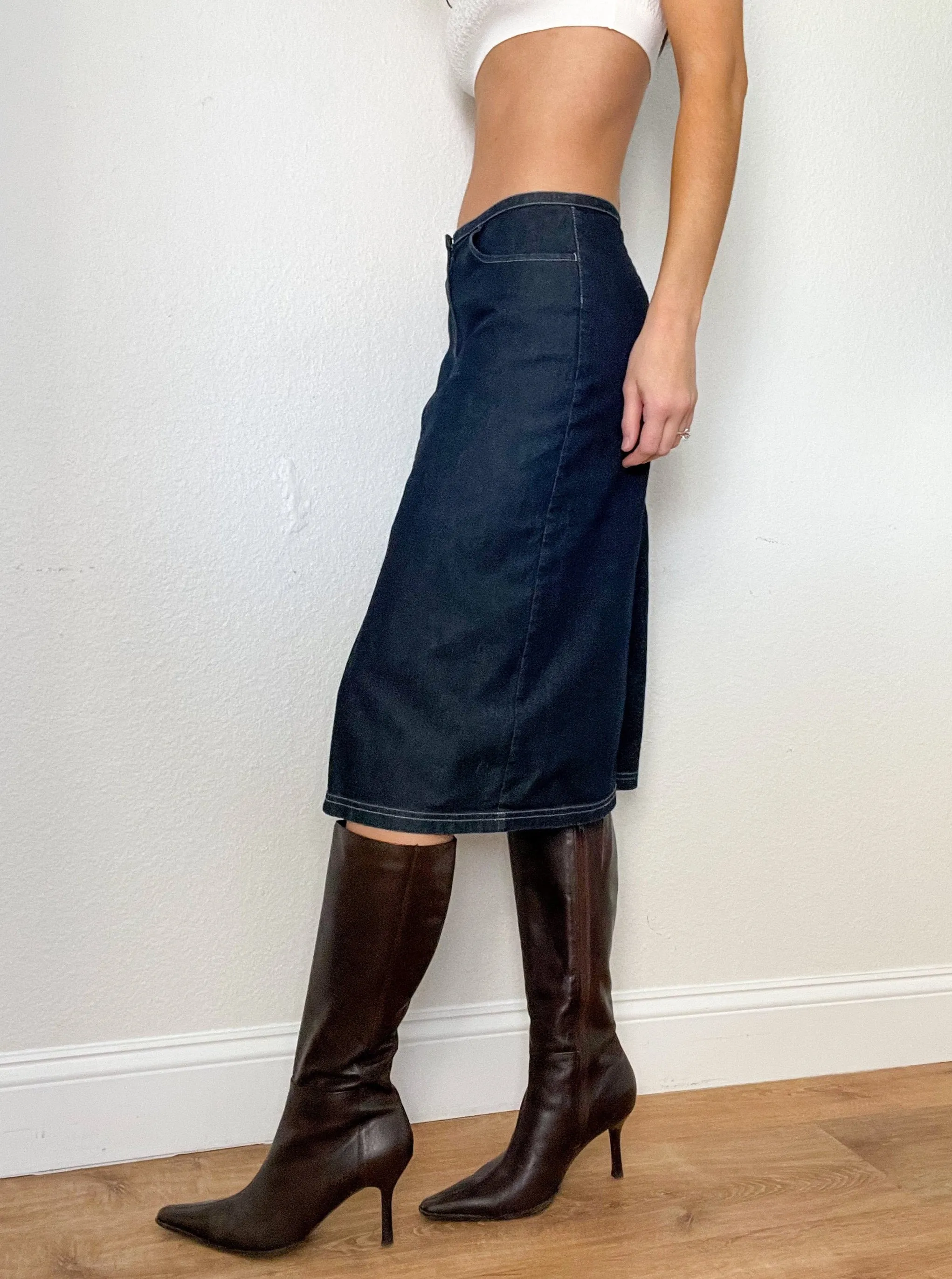 Denim Low Rise Y2K Midi Skirt (S)