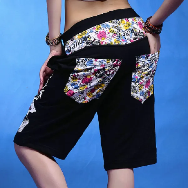 Doodles Printed Hip Hop Dance Loose Harem Shorts