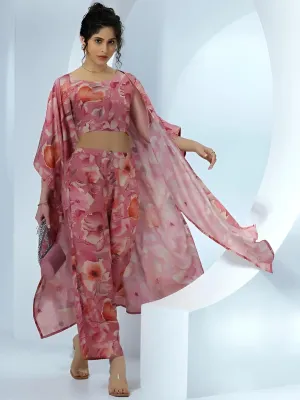 Floral Crop Top With Palazzo and Shrug Coord Set