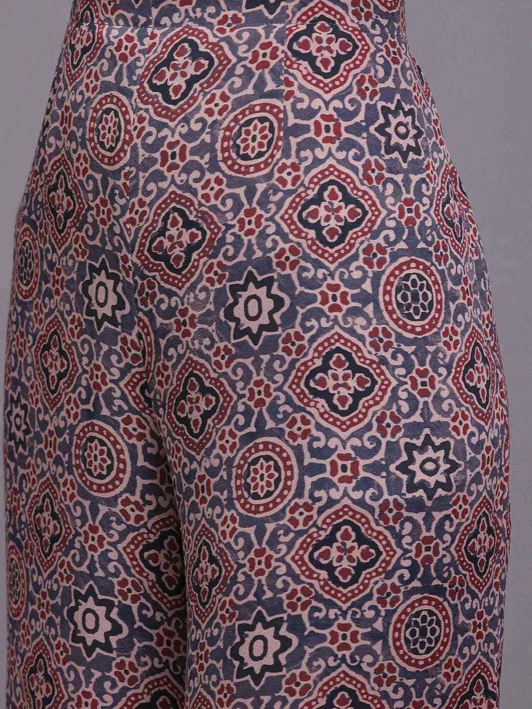 Grey Printed Georgette Straight Top With Palazzos & Shrug