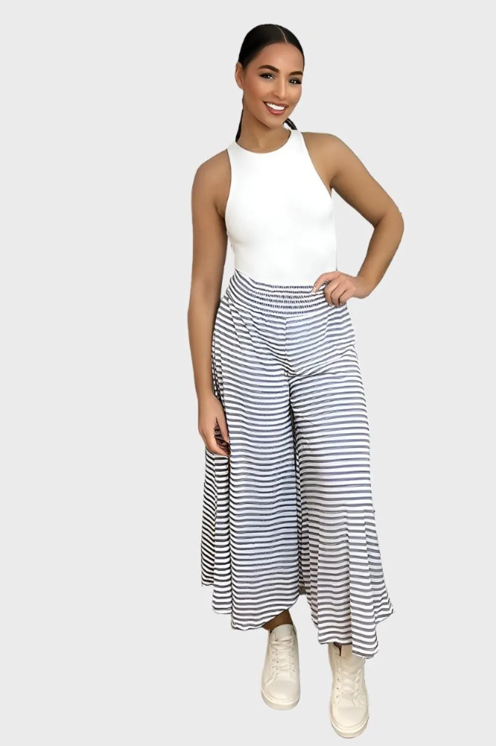 High Waist Stripy Palazzo Trousers