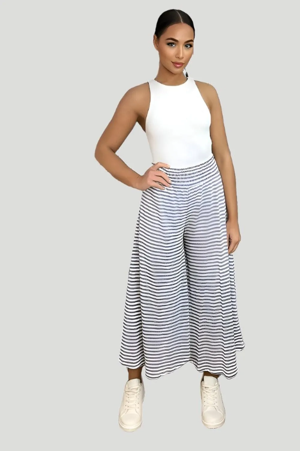 High Waist Stripy Palazzo Trousers