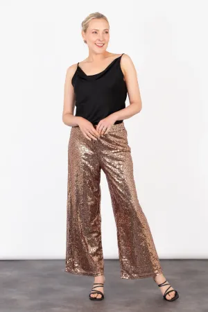 Izzie Wide Leg Trousers - Bronze, Sequin