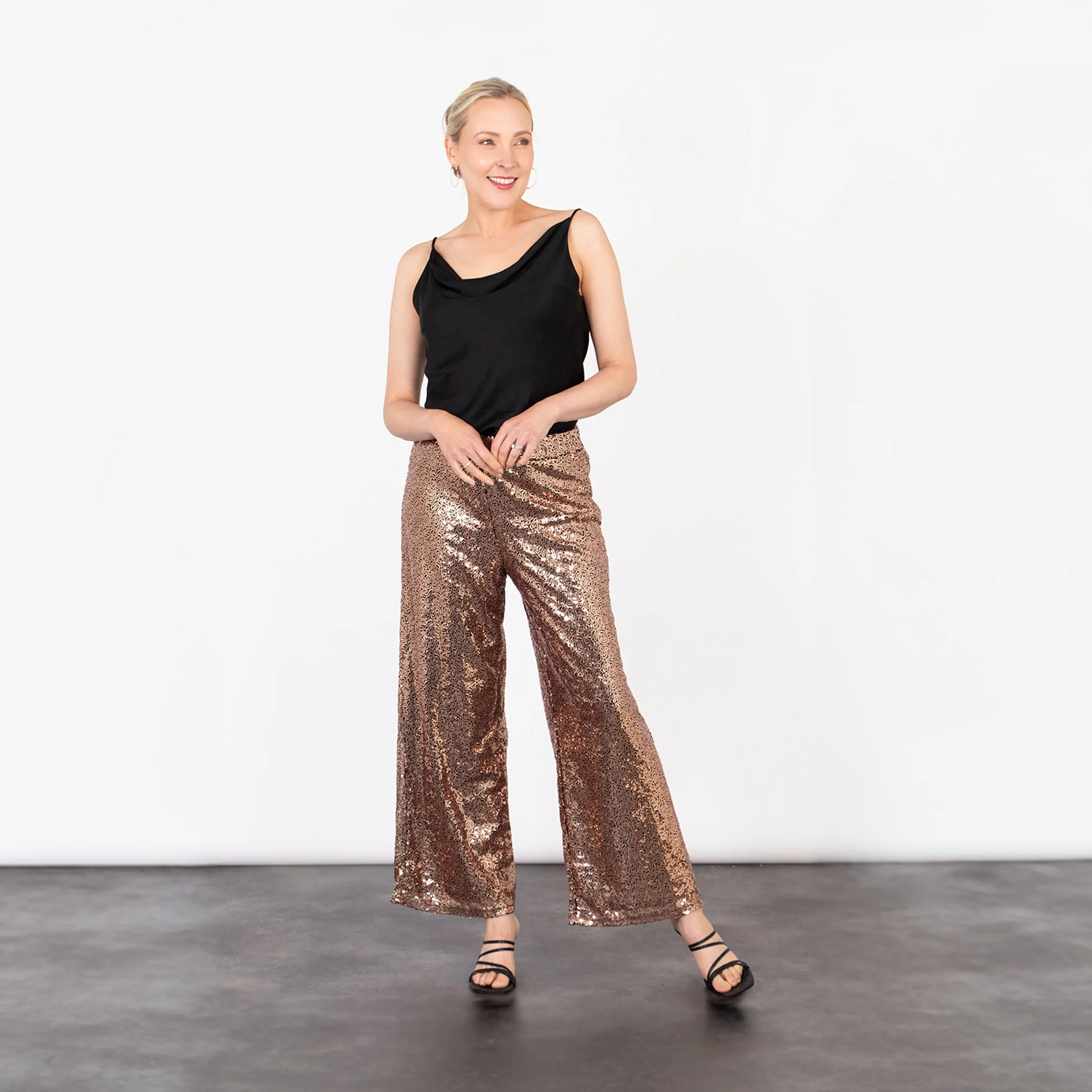 Izzie Wide Leg Trousers - Bronze, Sequin