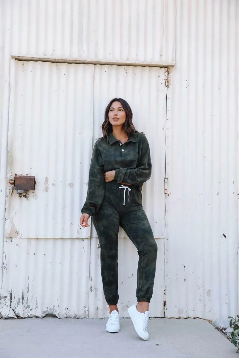 Just Go With It Olive Tie-Dye Drawstring Joggers