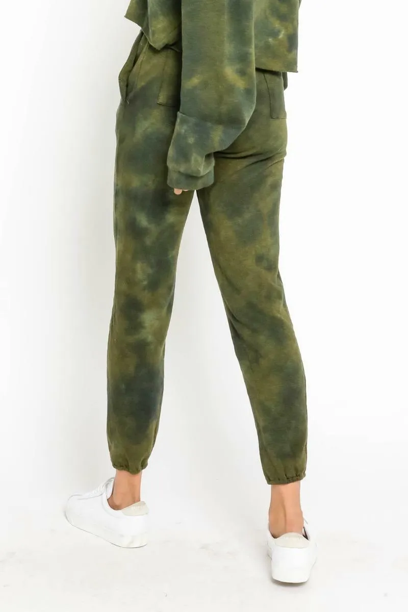 Just Go With It Olive Tie-Dye Drawstring Joggers