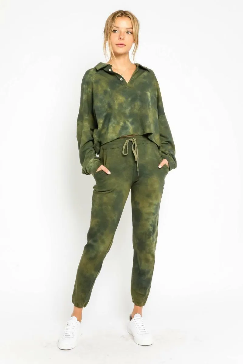 Just Go With It Olive Tie-Dye Drawstring Joggers