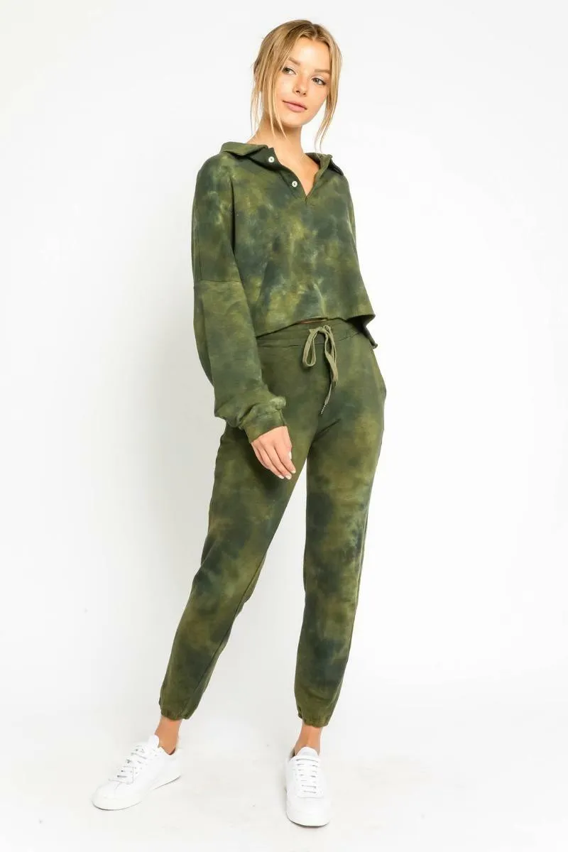 Just Go With It Olive Tie-Dye Drawstring Joggers