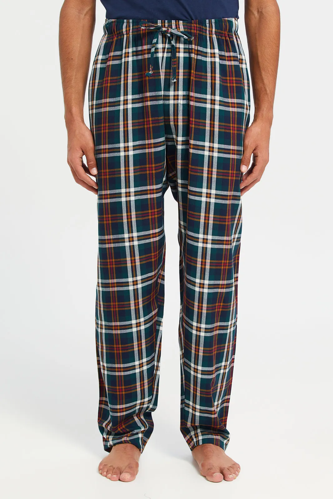 Men Navy Checkered Pyjama Set (2 Piece)