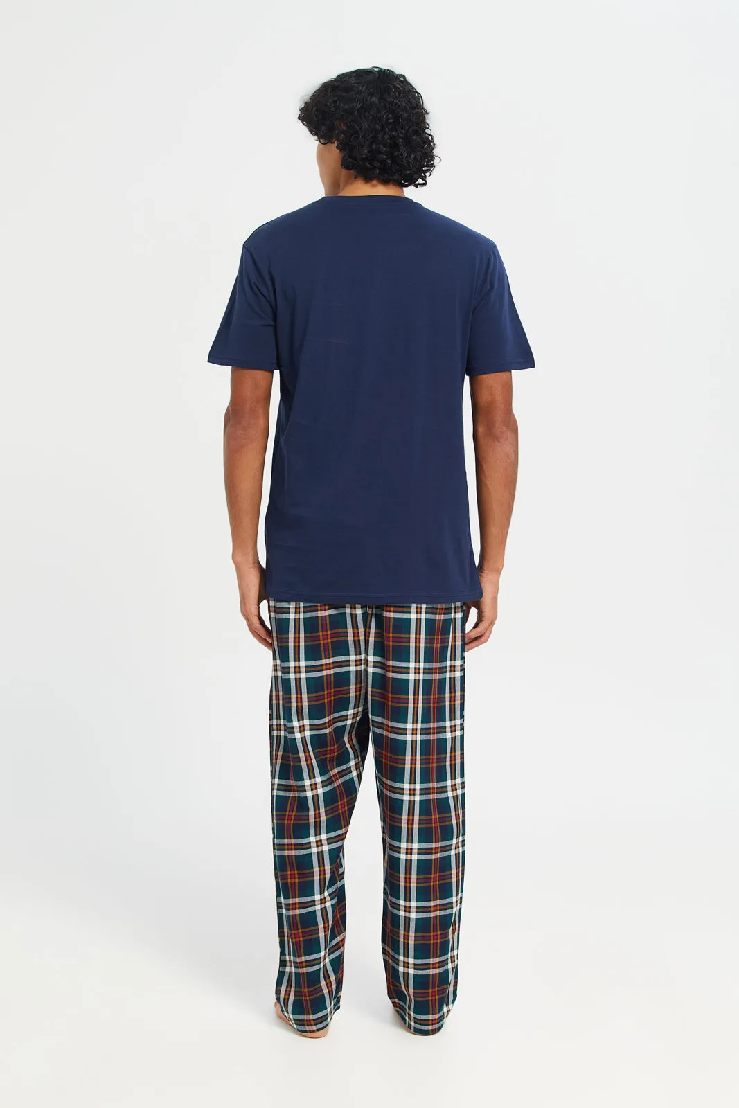 Men Navy Checkered Pyjama Set (2 Piece)