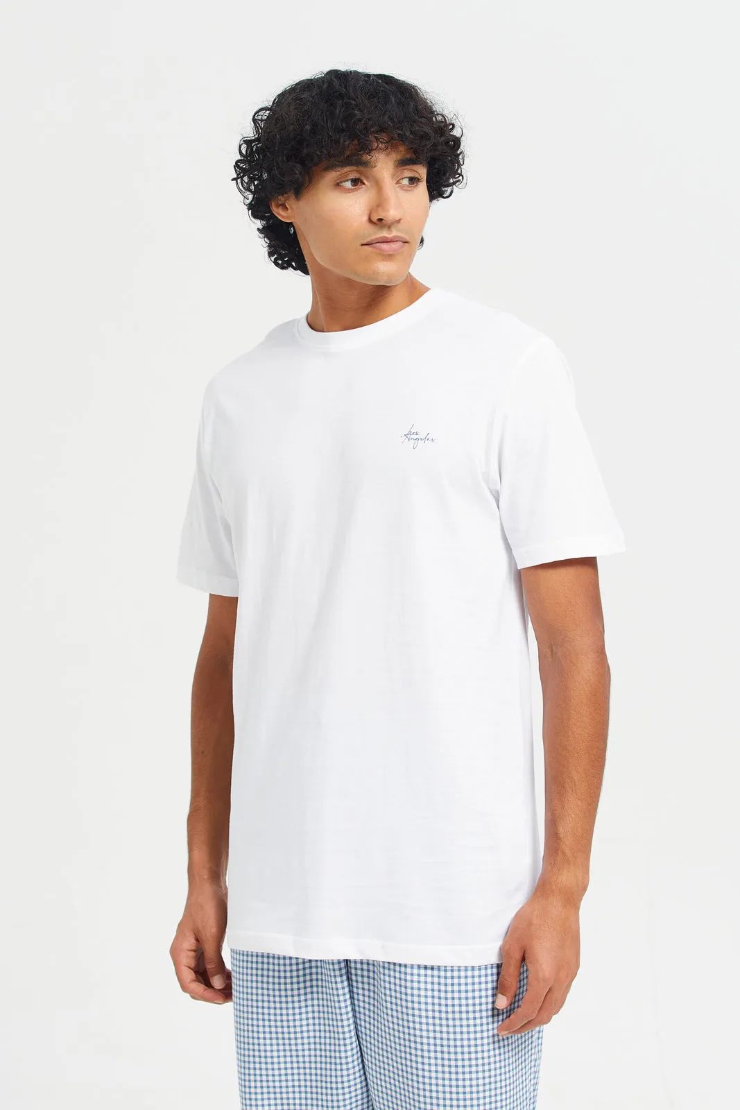 Men White And Blue Pyjama Set (2 Piece)