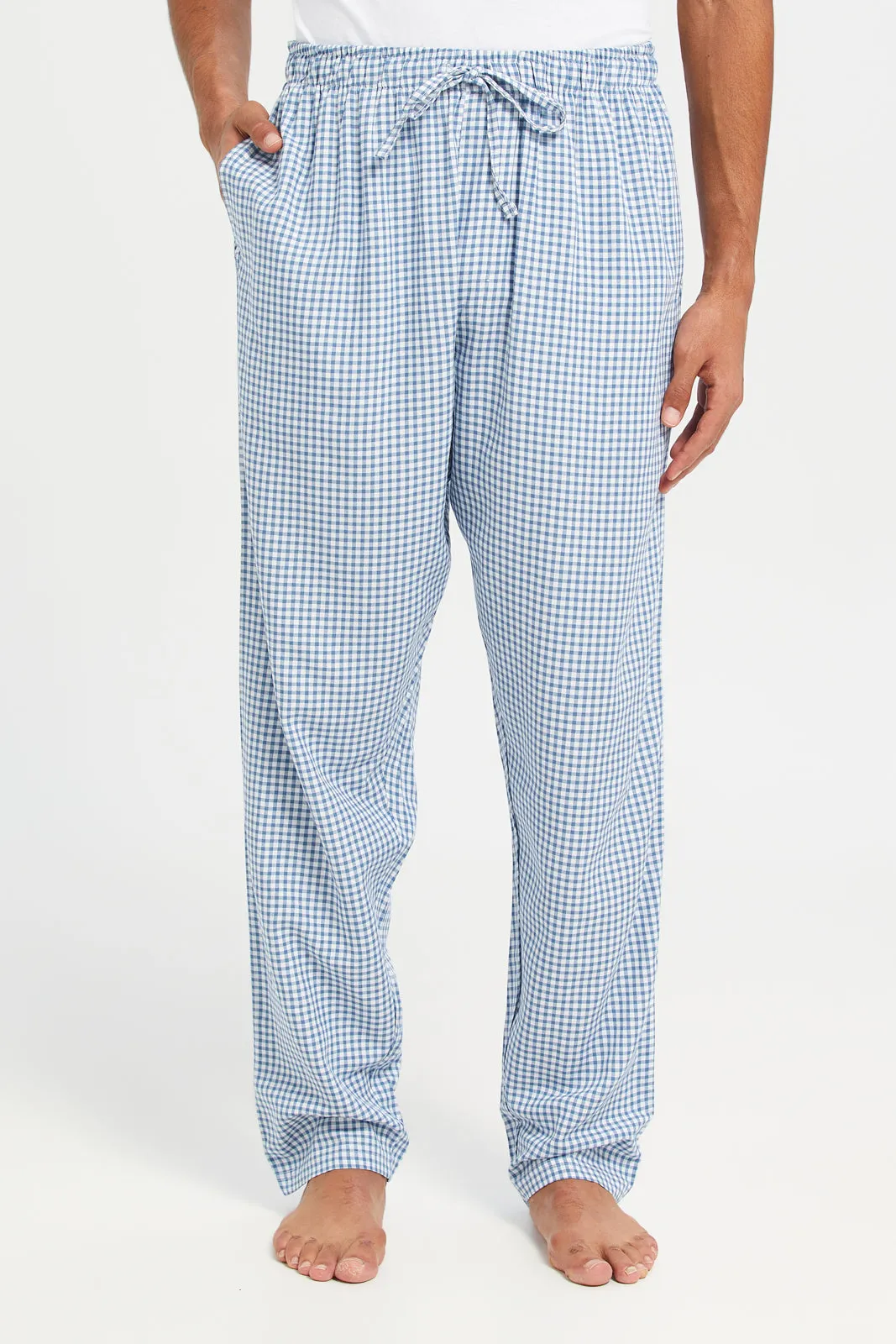 Men White And Blue Pyjama Set (2 Piece)