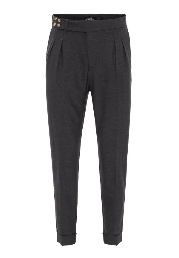 Men's Smoked High Waist (Boyfriend) Side Buckled Belt Detail Pleated Fabric Trousers