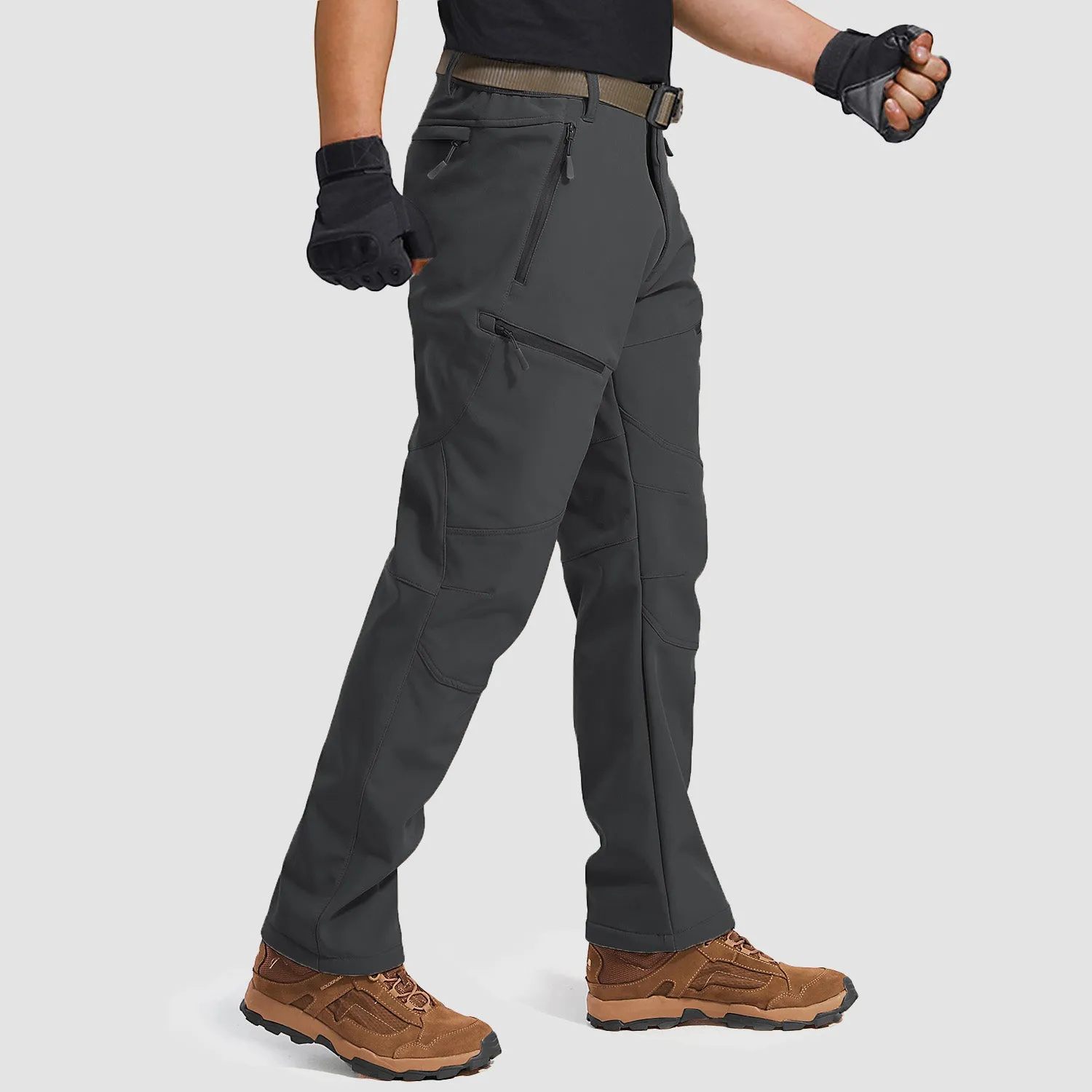 Men's Winter Snow Softshell Pants with 5 Zipper Pockets Water Resistant Fleece Lined Hiking Pants