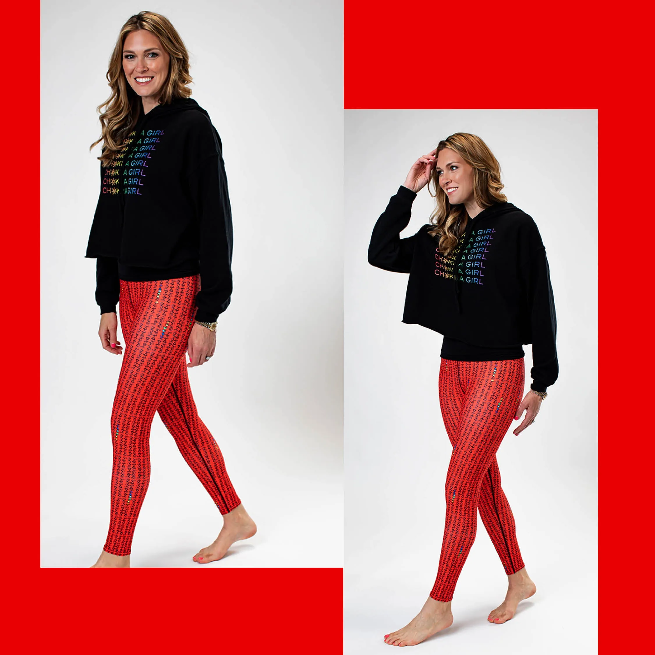 Red Triangle High Waist Yoga Leggings