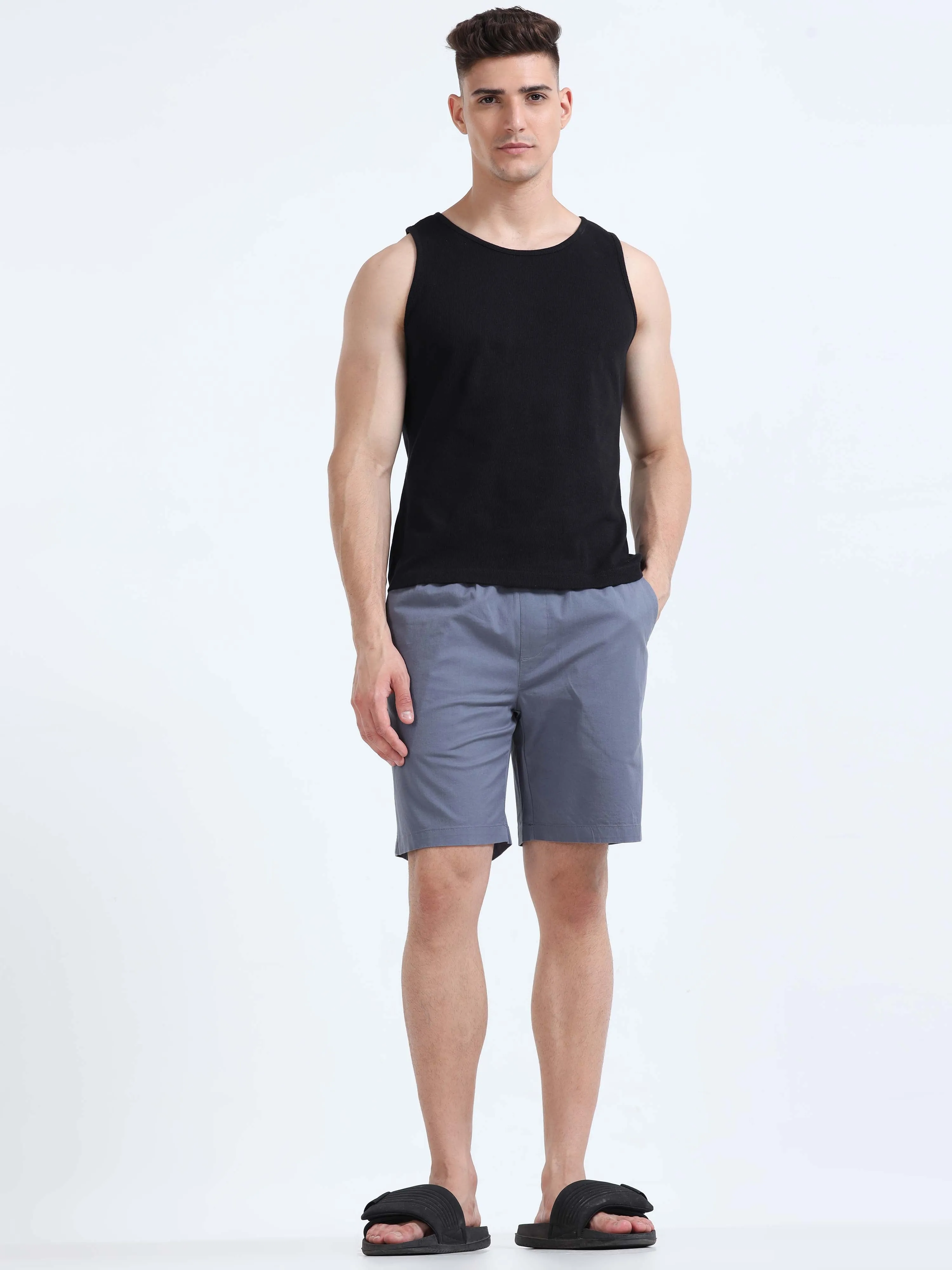 Soft Cotton Stone Blue Basic Shorts
