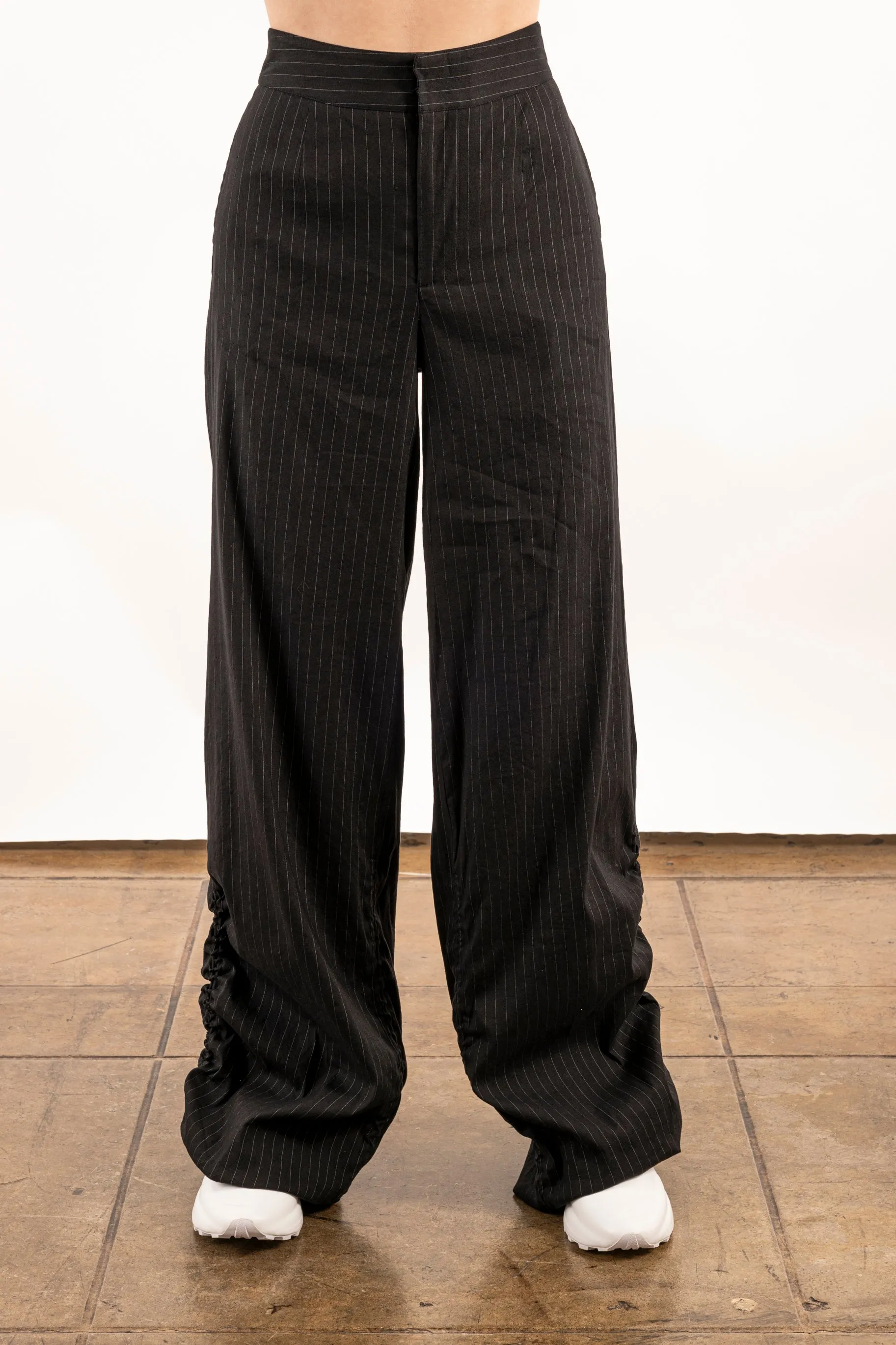 Stretch Pin Stripe Linen Wide Pants - YOSHI