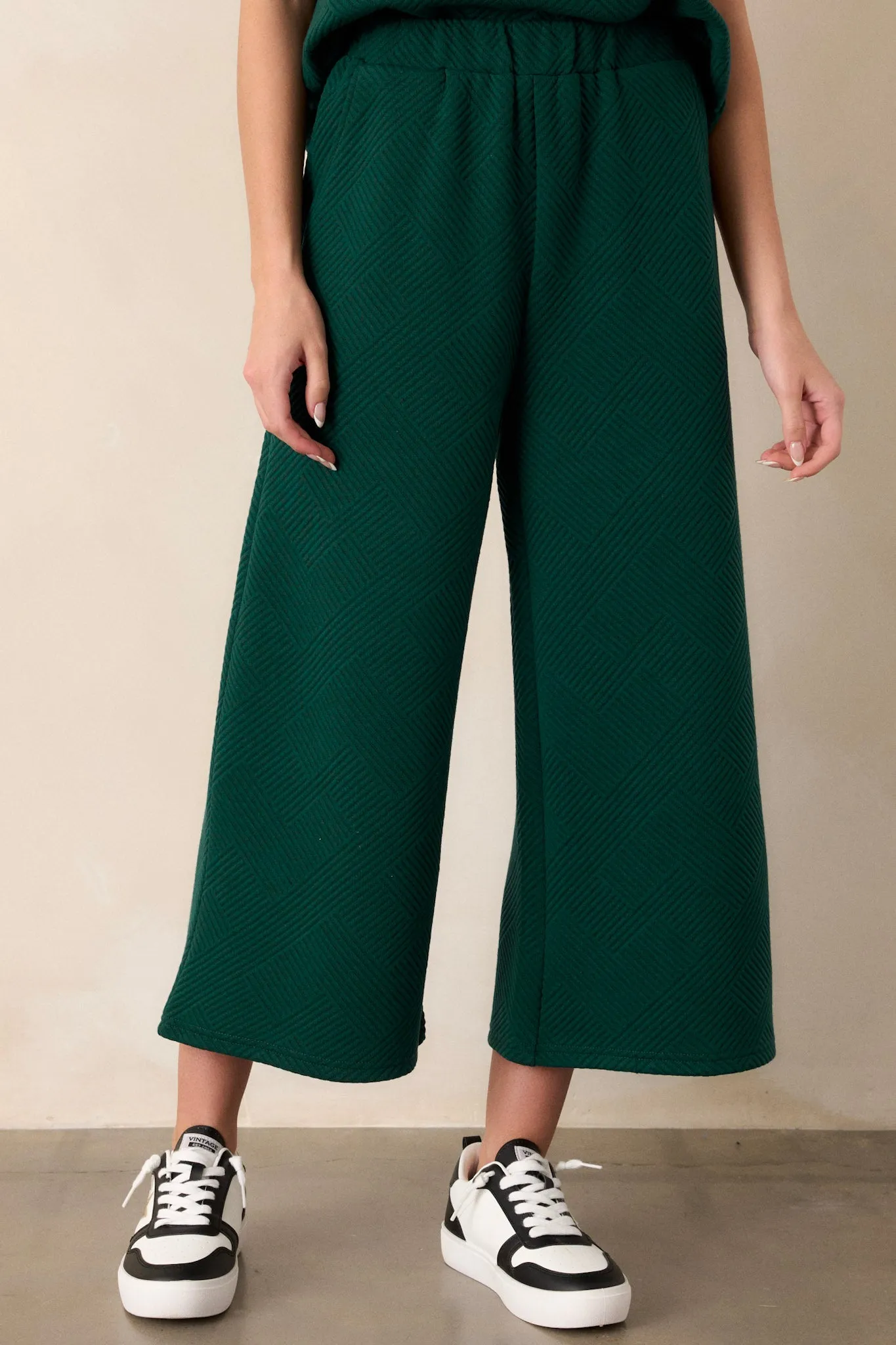Tell Me Forest Green Cropped Textured Pants