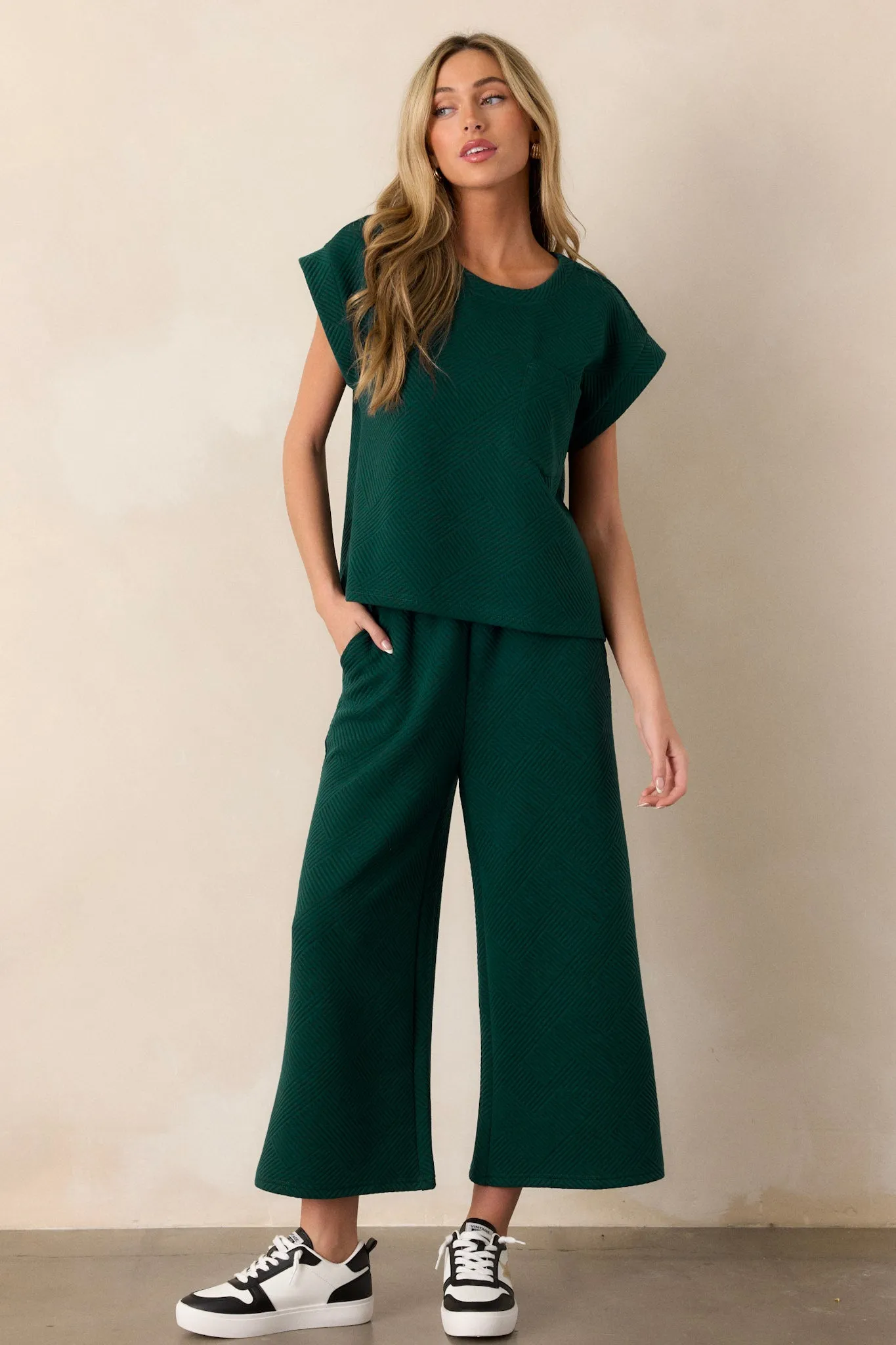 Tell Me Forest Green Cropped Textured Pants