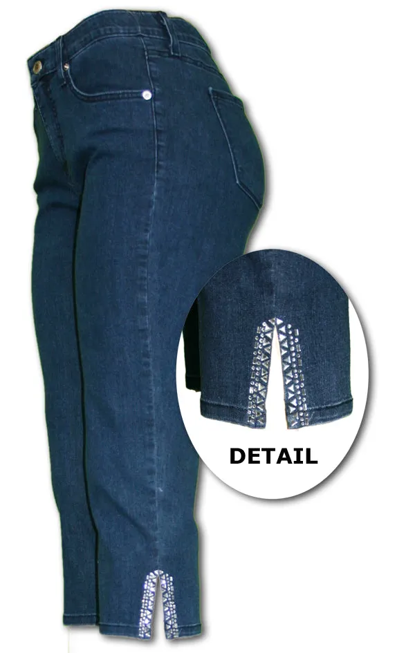 TrueSlim™ Indigo Slit Stone Capri