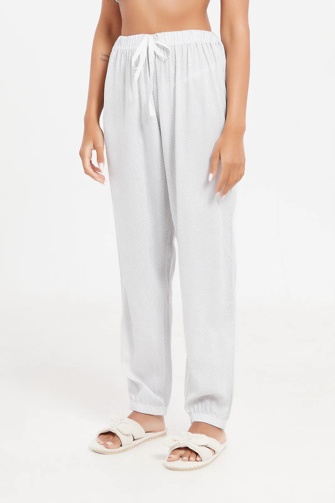 Women Blue And Grey Printed Pyjama Set (2 Piece)